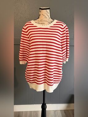 Draper James Red and White Striped Scoop-Neck Sweater